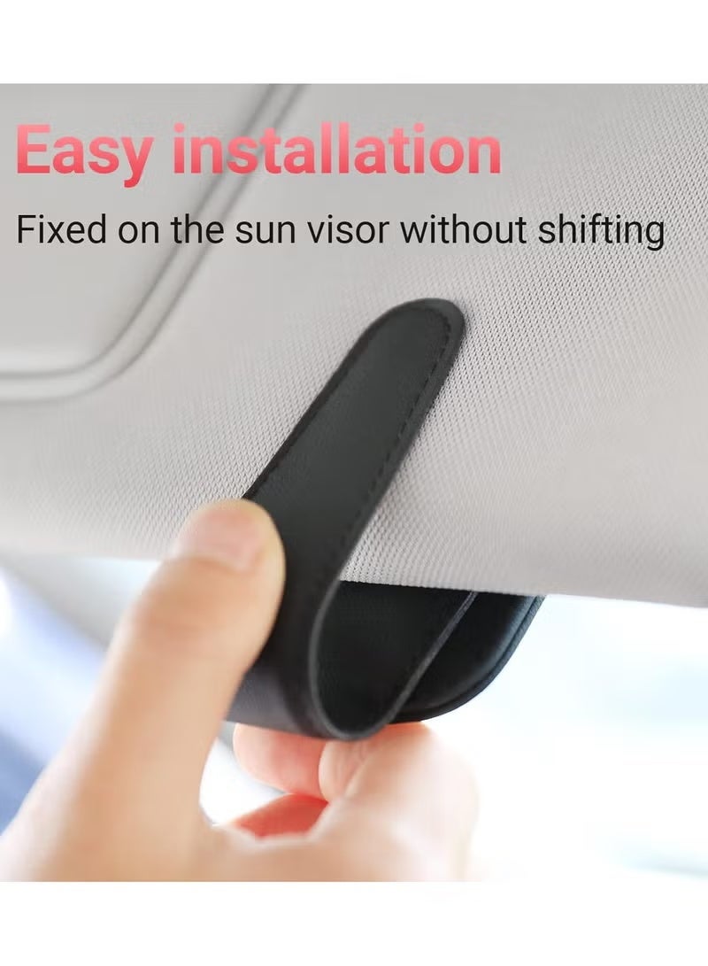 حامل نظارات للسيارة من قطعتين، مشبك مغناطيسي من الجلد لتثبيت النظارات على واقي الشمس، مناسب للرجال والنساء، إكسسوار داخلي للسيارة، لون أسود - Image 5