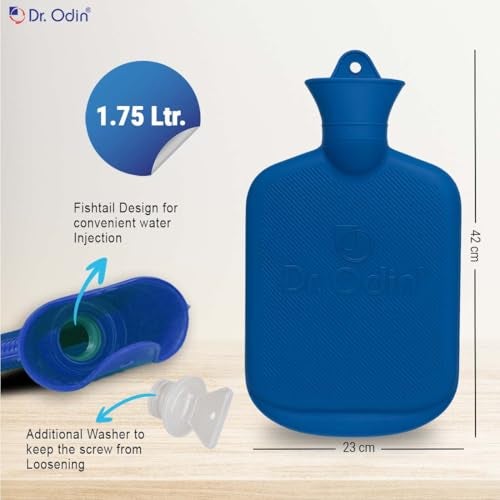 Dr.Odin Dr. Odin Hot Water Bag (1.75 Litre) Non-Electric Leakproof Hot Water Bottle for Body Pain Relief, Back Pain, Neck & Joint Pain, Sport Injuries & Cramps,Reusable Heating Pad (Dark Blue) - Image 3