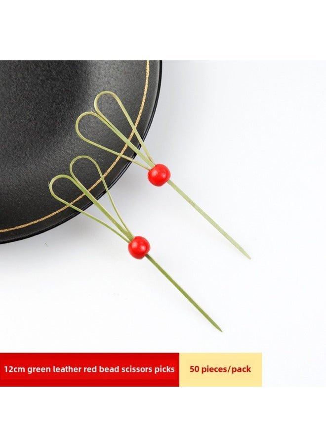 Generic - Mini Sugar-Coated Berry String Sticker Bamboo Sticker Disposable Special Material Net Red Small String Fruit Sticker Tool-Specifications:Green Skin Red Beads/12cm /50 - Image 1