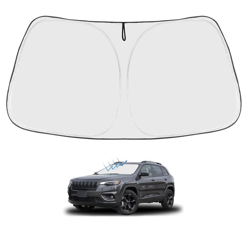 Proadsy Windshield Sun Shade for Jeep Cherokee 20142024 2025 Not for Jeep Grand Cherokee 4Layer Foldable Front Sunshade Protector Sun Visor Blocks UV Rays Keep Car Cooler