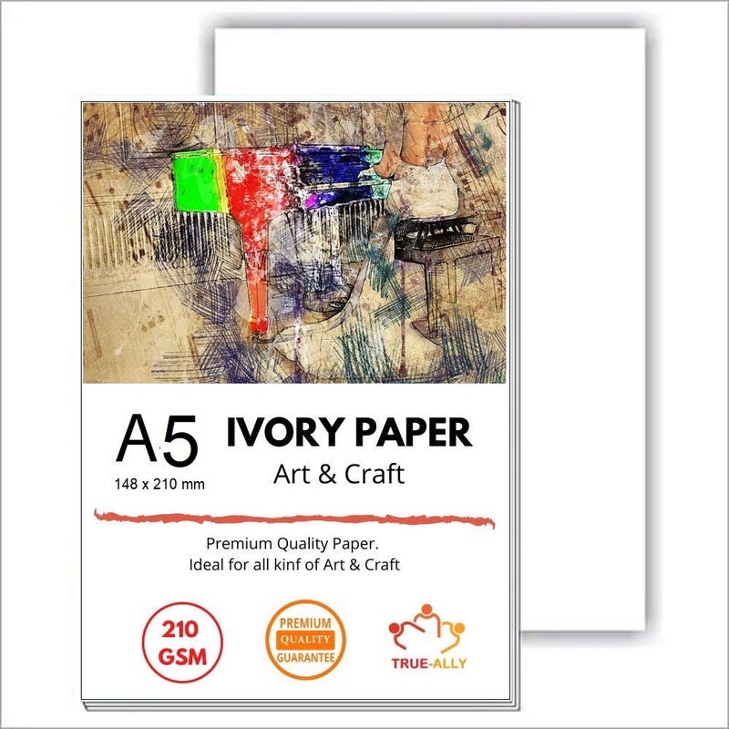 True-Ally 25 sheets A5 Ivory Sheets - 210 GSM, | Sketching and Drawing Paper | Size - 8.5 inches x 5.8inches x 0.1 inch (A5-100 Sheets) - Image 1