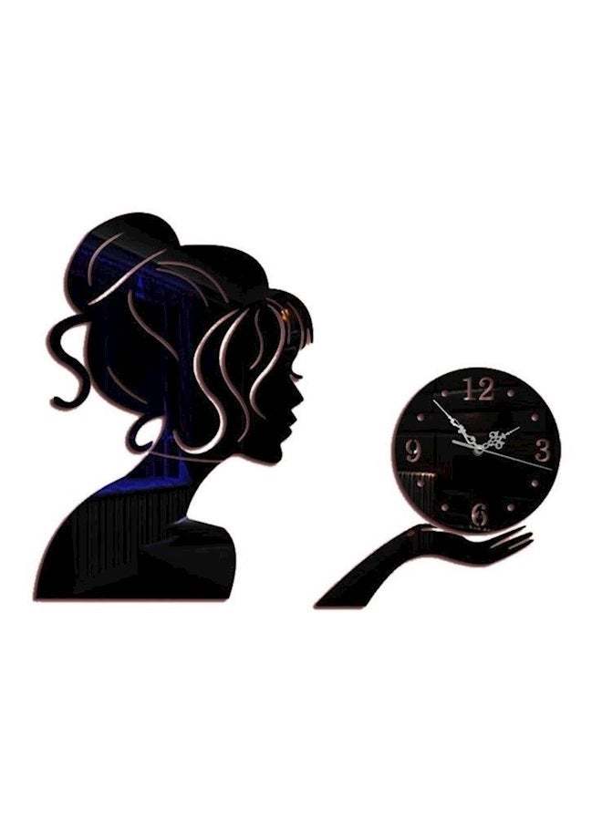 NIBEMINENT Living Room Craft Mirror Girl Clock Wall Sticker Black 
