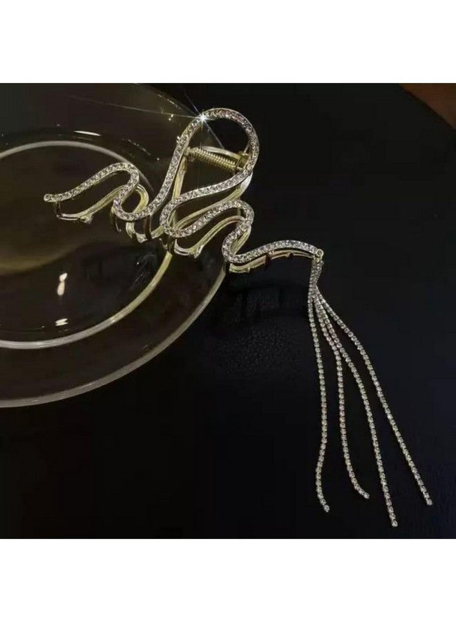 DN Creation Set of 1 Zig Zag Pearl Designer Tasselled Rhinestone Hair Claw Clip Clutcher, Barrette Jaw Clamp Wedding Bridal Women - Image 2