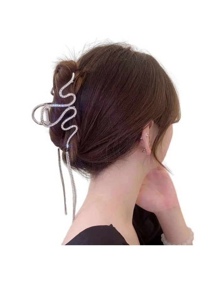 DN Creation Set of 1 Zig Zag Pearl Designer Tasselled Rhinestone Hair Claw Clip Clutcher, Barrette Jaw Clamp Wedding Bridal Women - Image 1