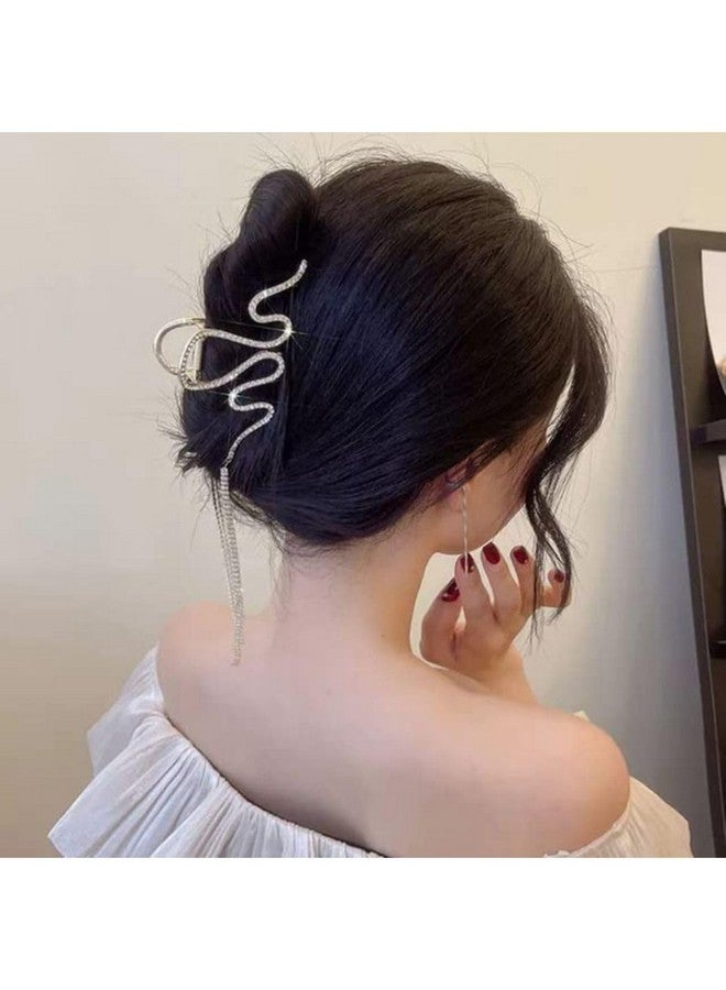 DN Creation Set of 1 Zig Zag Pearl Designer Tasselled Rhinestone Hair Claw Clip Clutcher, Barrette Jaw Clamp Wedding Bridal Women - Image 3