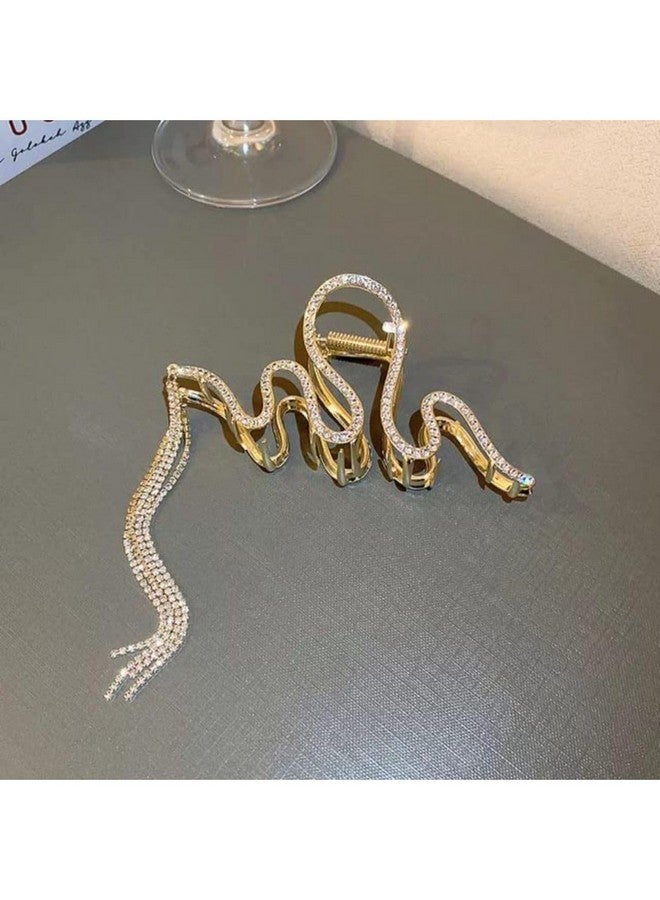 DN Creation Set of 1 Zig Zag Pearl Designer Tasselled Rhinestone Hair Claw Clip Clutcher, Barrette Jaw Clamp Wedding Bridal Women - Image 4