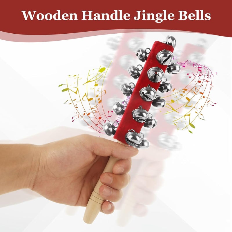 LOLYSIC 6 Pack Christmas Hand Jingle Bells Wooden Handle Sleigh Bells Christmas Stick Jingle Bells Shaker Rattle Musical Percussion Handheld Bells Holiday Xmas Gifts - Image 4
