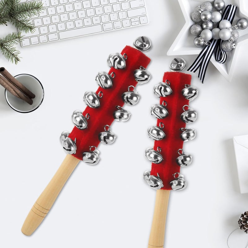 LOLYSIC 6 Pack Christmas Hand Jingle Bells Wooden Handle Sleigh Bells Christmas Stick Jingle Bells Shaker Rattle Musical Percussion Handheld Bells Holiday Xmas Gifts - Image 5