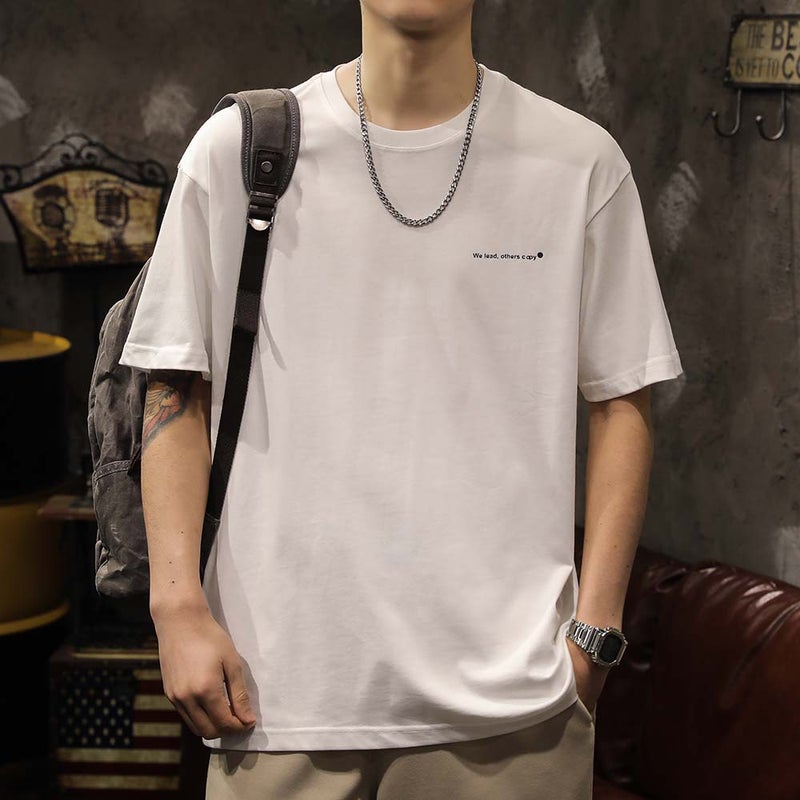 Boys Summer Thin Simple Mountain Heavy Cotton Short-Sleeved T-Shirt Men'S Grey Base Shirt Top - Image 5