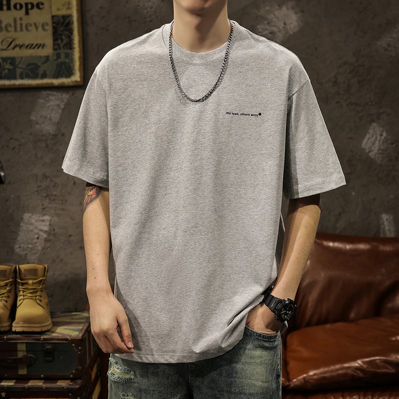 Boys Summer Thin Simple Mountain Heavy Cotton Short-Sleeved T-Shirt Men'S Grey Base Shirt Top - Image 4