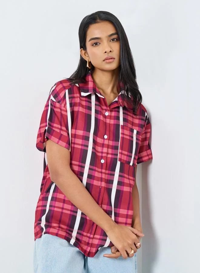 تايك تو Take Two Checked Print Buttoned Shirt with Pocket