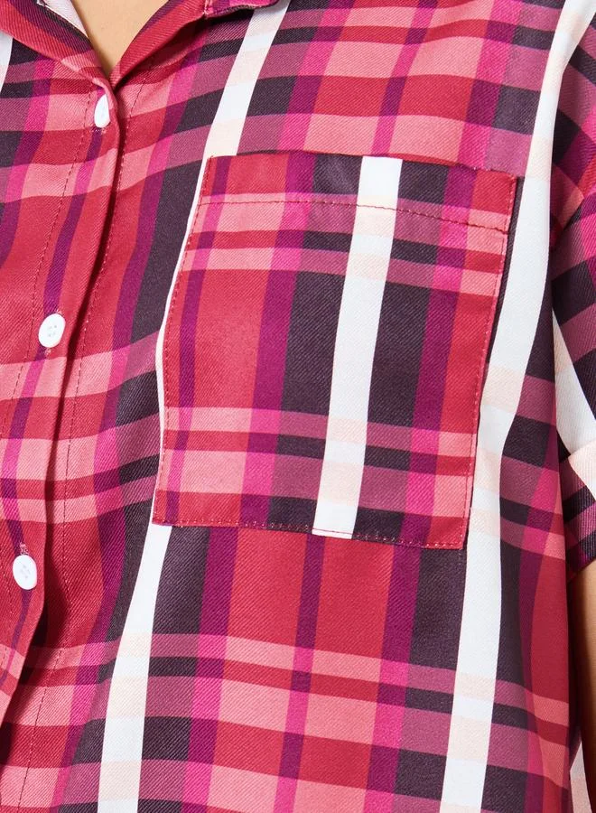 تايك تو Take Two Checked Print Buttoned Shirt with Pocket