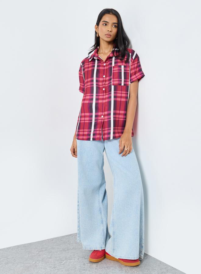 Take Two Checked Print Buttoned Shirt with Pocket - Image 2