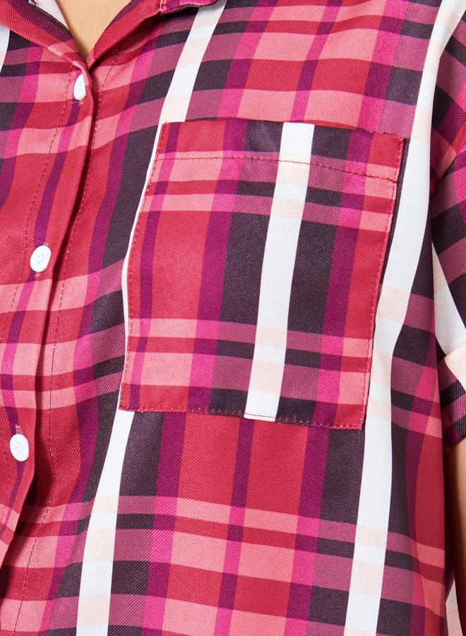 Take Two Checked Print Buttoned Shirt with Pocket - Image 3