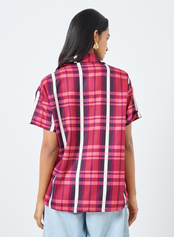 Take Two Checked Print Buttoned Shirt with Pocket - Image 4