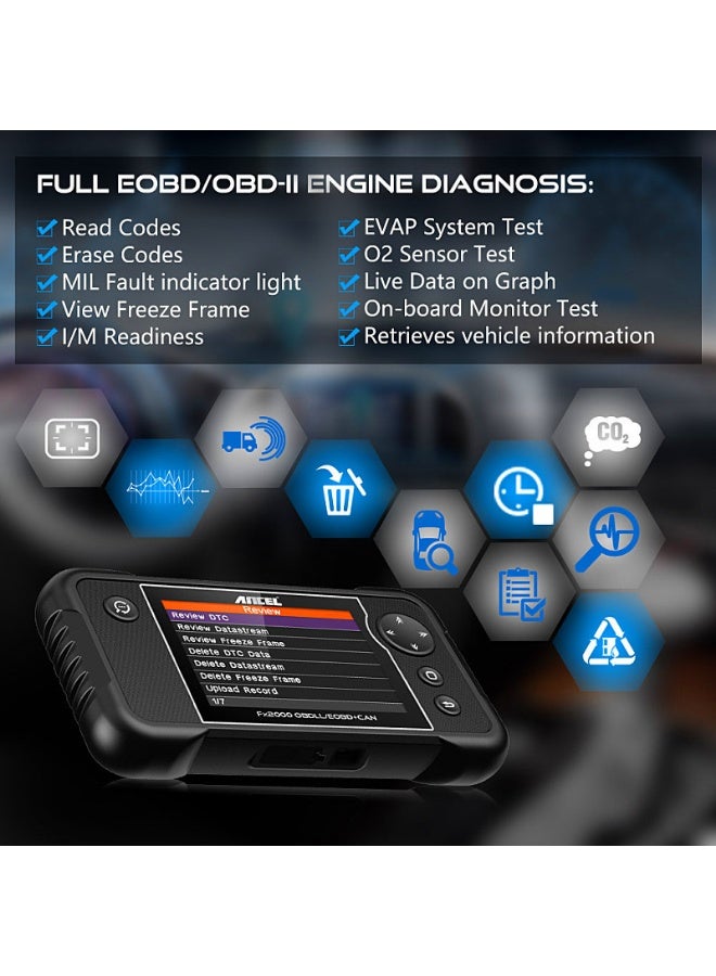 ANCEL FX2000 OBD2 Scanner, Professional 4 System Car Diagnostic Tool for Engine ABS SRS Transmission, Automotive Code Reader with Live Data Stream, ECU Information, Multi-Language Support - Image 3