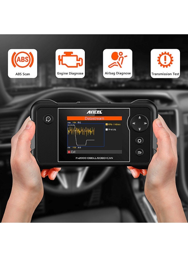 ANCEL FX2000 OBD2 Scanner, Professional 4 System Car Diagnostic Tool for Engine ABS SRS Transmission, Automotive Code Reader with Live Data Stream, ECU Information, Multi-Language Support - Image 2