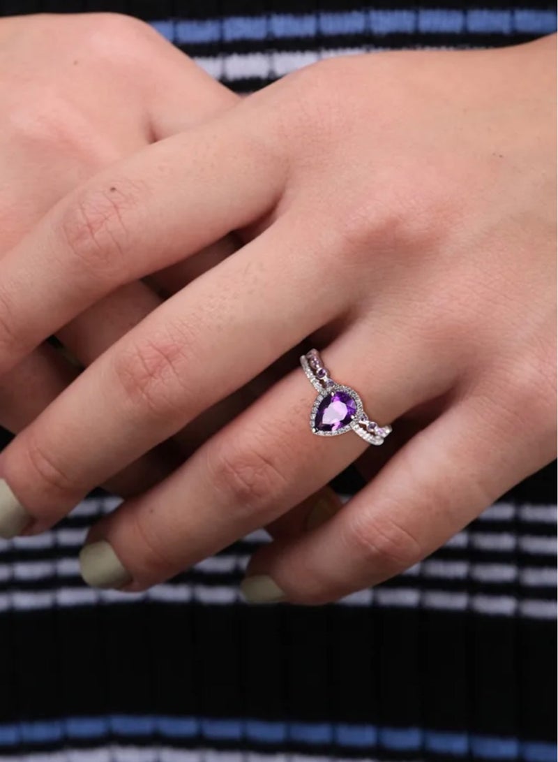 إيكوال طقم خواتم نسائية فاخر وأنيق باللون الفضي مرصع بالزركون مقاس 7 - Image 1