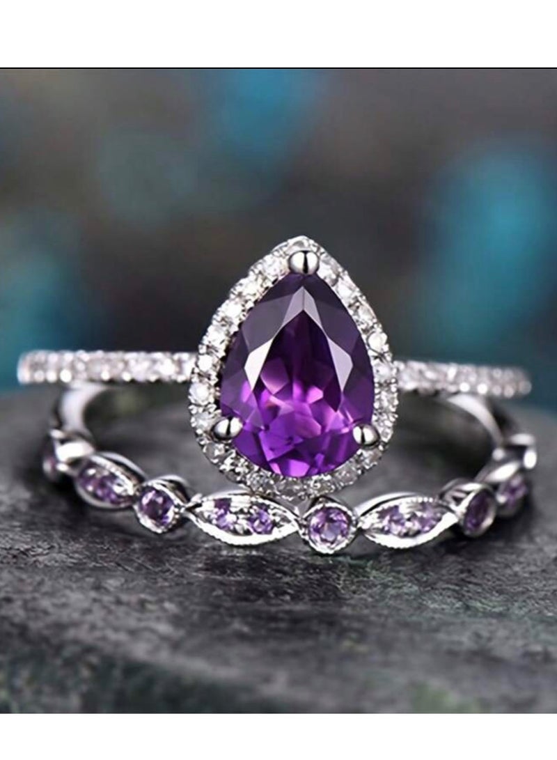 إيكوال طقم خواتم نسائية فاخر وأنيق باللون الفضي مرصع بالزركون مقاس 7 - Image 4