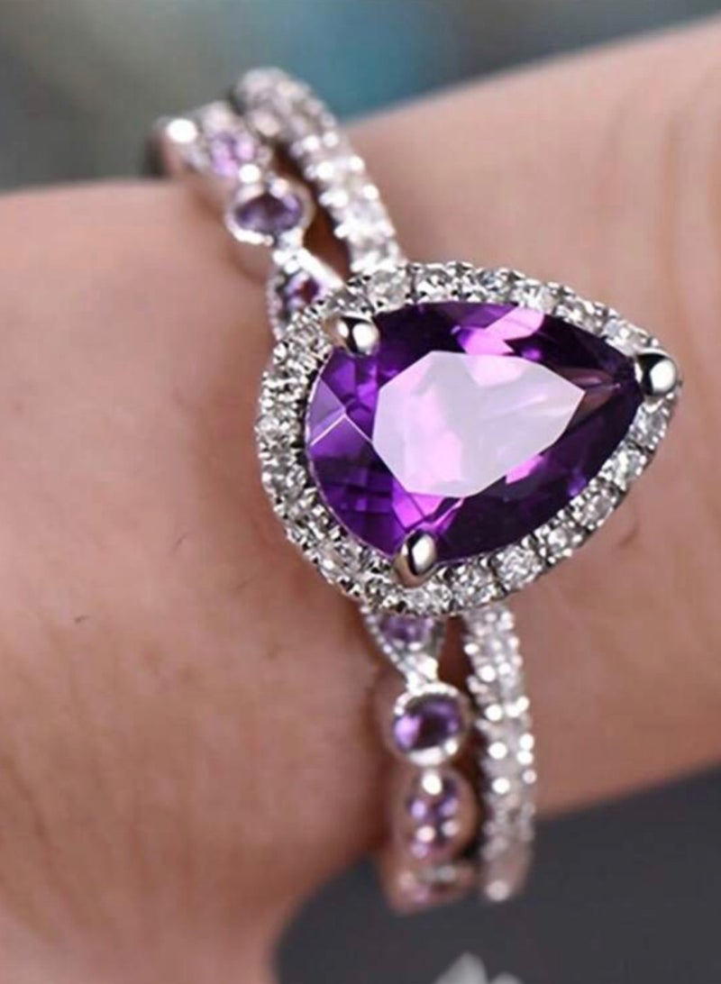 إيكوال طقم خواتم نسائية فاخر وأنيق باللون الفضي مرصع بالزركون مقاس 7 - Image 3