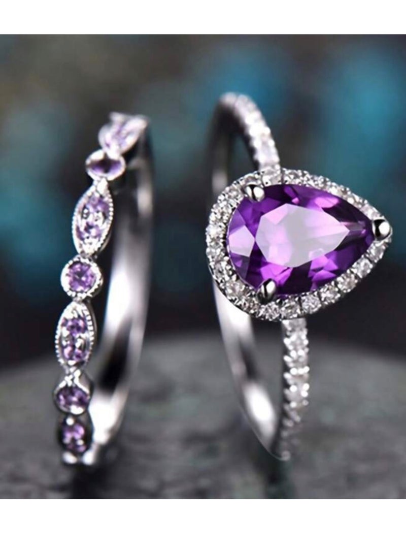 إيكوال طقم خواتم نسائية فاخر وأنيق باللون الفضي مرصع بالزركون مقاس 7 - Image 2