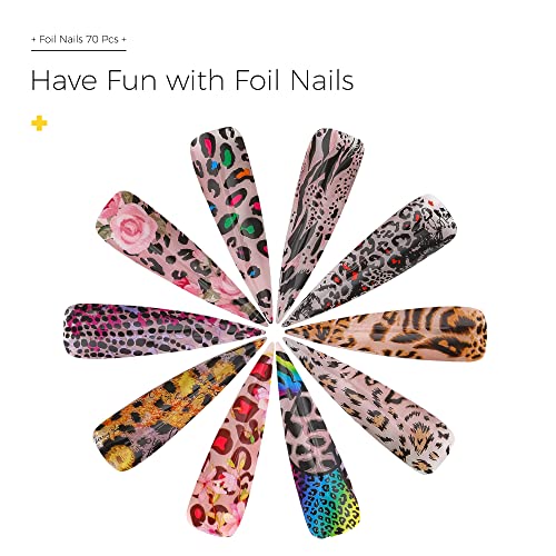 BURANO Nail Art Foil Glue Gel, 15ML 2 Bottles with 70PCS Foil Stickers Set Nail Foil Glue for Nails, Designer Nail Foils Nail Art Foil Transfer Gel - Image 2