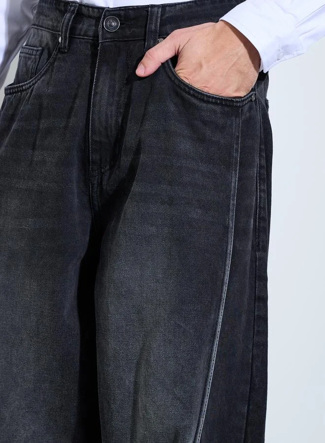 Styli Black Men Black Panelled Baggy Fit Jeans for Men | Best Price UAE