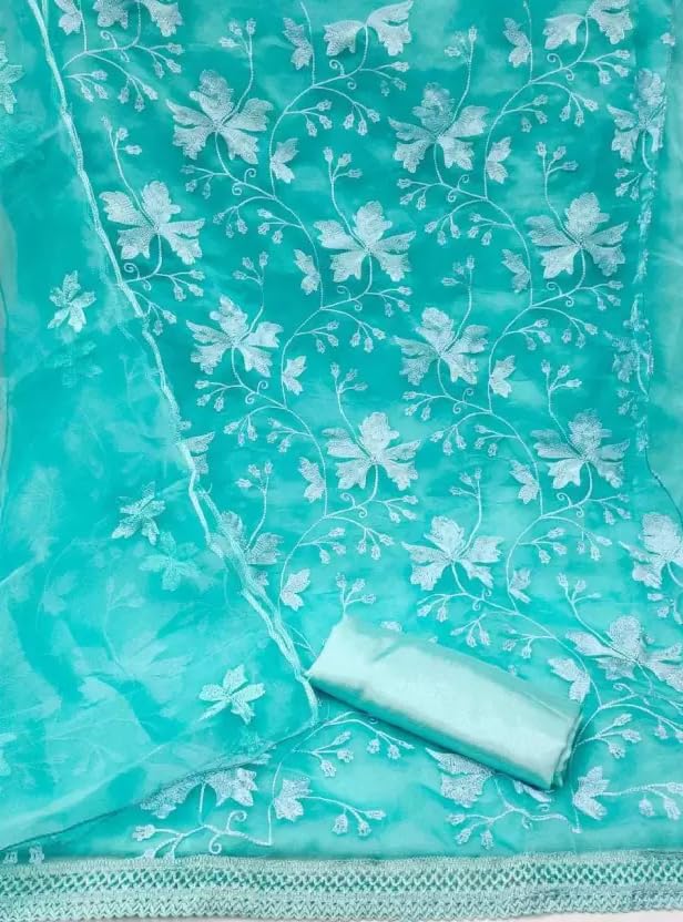 NILKANTH CREATION Women's Organza Unstitched Salwar Suit Dress Material With Dupatta (Sky Blue) - NLKT_Organza - Image 3
