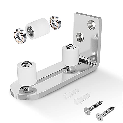 EaseLife Sliding Barn Door Bottom Floor GuideBall Bearings Adjustable Stay RollerWall Mount SystemFlush Flat Bottom Design2 Assemble Setup OptionsFit All Size DoorBrushed Chrome