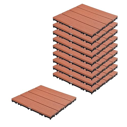 Sharpex Wood and Plastic Deck Tiles with Interlocking | 10 Piece Floor Decking Water Resistant Tile for Balcony, Terrace, Garden, Poolside | Quick Flooring Solution for Indoor/Outdoor (10 Piece) - Image 1