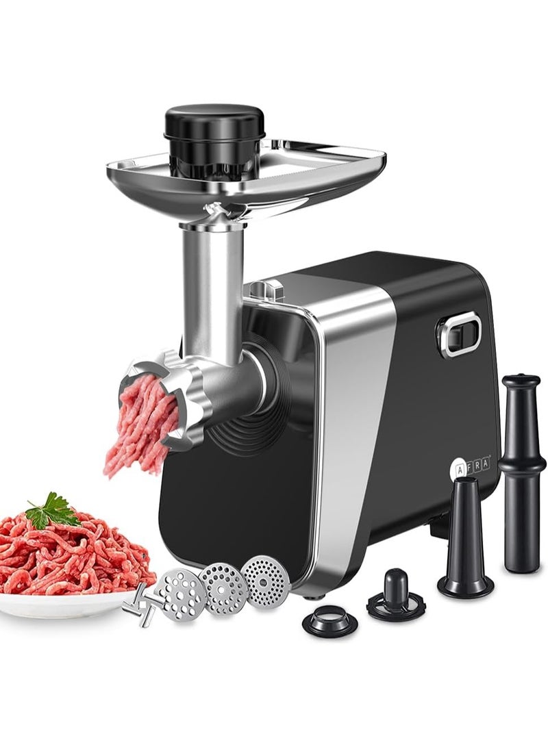 Afra AF-1800MGBK Meat Grinder 1800W – 2kg Capacity, Aluminum Body, Stainless Steel Cross Blade, Sausage & Kibbeh Attachment 2.0 kg 1800.0 W AF-1800MGBK black - Image 1