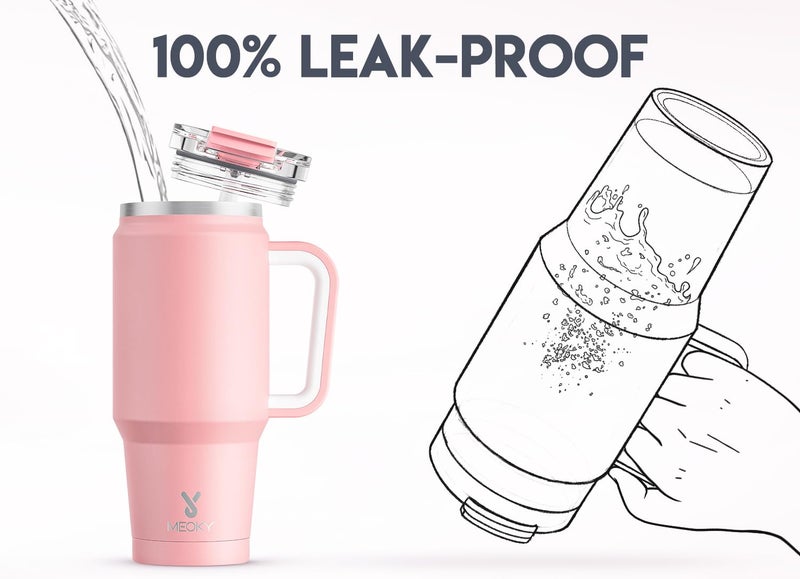 Meoky 32 oz Tumbler with Handle, Insulated Tumbler with Lid and Straw, Stainless Steel Travel Mug, Keeps Cold for 24 Hours, 100% Leak Proof, Fits in Car Cup Holder (Blush) - Image 3