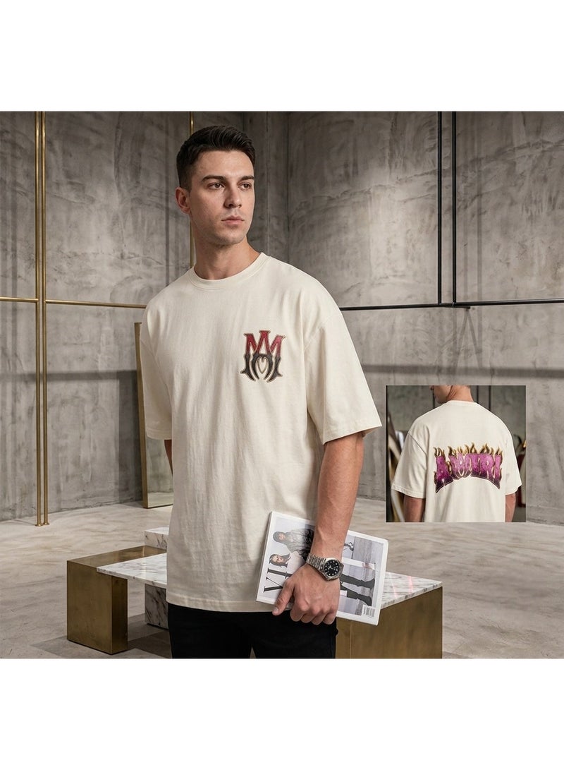Men Oversized Graphic T Shirt 100% Premium Bolivar Cotton Streetwear Tee Casual Loose Fit Heavyweight Cotton Crew Neck Short Sleeve Fashion Printed T Shirt Soft Breathable Comfortable Everyday Wear - Image 1