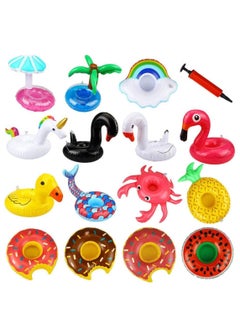 15Pcs Inflatable Drink Holders With 1 Pcs Air Pump,  Cup Coasters Floats For Summer Pool Party Decorations Fun Tub Toys For Kids Bath Shower