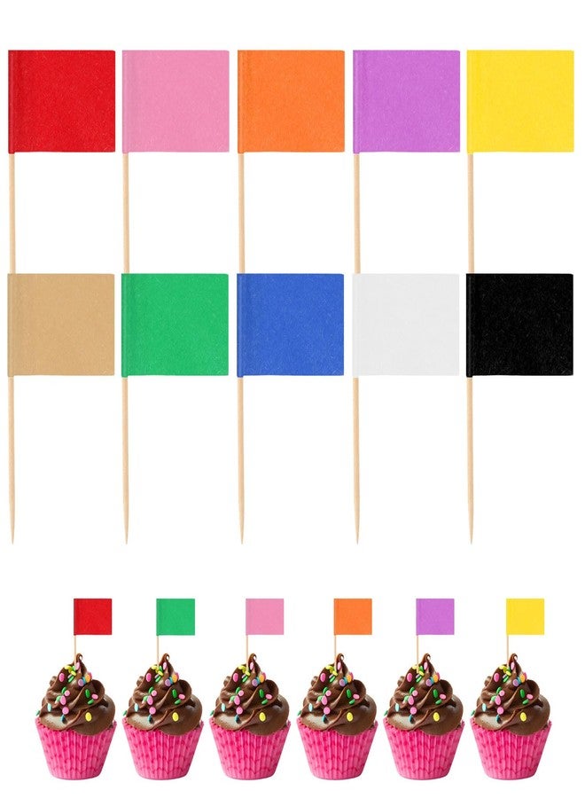 XIHIRCD ١٠٠ قطعة من أعلام أعواد الأسنان الملونة الفارغة، ١٠ ألوان من علامات أعواد الأسنان المستطيلة، علامات أعواد أسنان بلون موحد، ملصقات طعام، زينة أعواد أسنان للكيك، زينة لألواح البوفيه والكب كيك والجبن واللحوم الباردة - Image 1