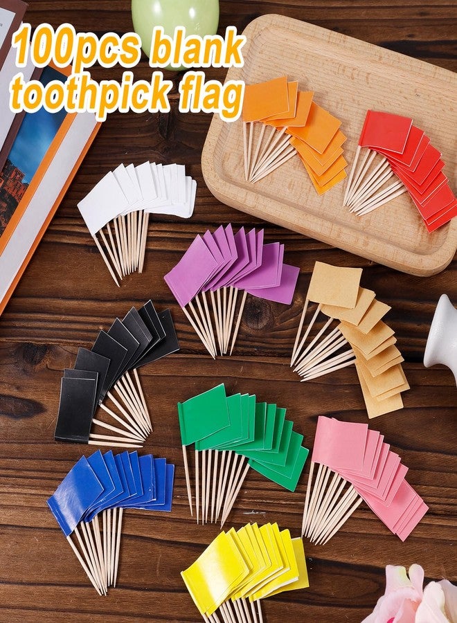 XIHIRCD ١٠٠ قطعة من أعلام أعواد الأسنان الملونة الفارغة، ١٠ ألوان من علامات أعواد الأسنان المستطيلة، علامات أعواد أسنان بلون موحد، ملصقات طعام، زينة أعواد أسنان للكيك، زينة لألواح البوفيه والكب كيك والجبن واللحوم الباردة - Image 3