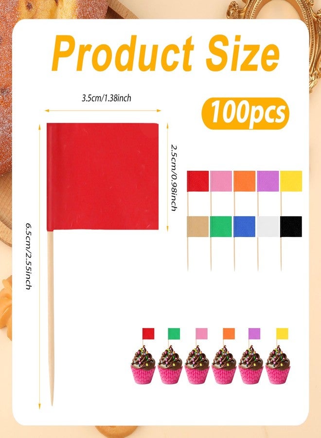 XIHIRCD ١٠٠ قطعة من أعلام أعواد الأسنان الملونة الفارغة، ١٠ ألوان من علامات أعواد الأسنان المستطيلة، علامات أعواد أسنان بلون موحد، ملصقات طعام، زينة أعواد أسنان للكيك، زينة لألواح البوفيه والكب كيك والجبن واللحوم الباردة - Image 2