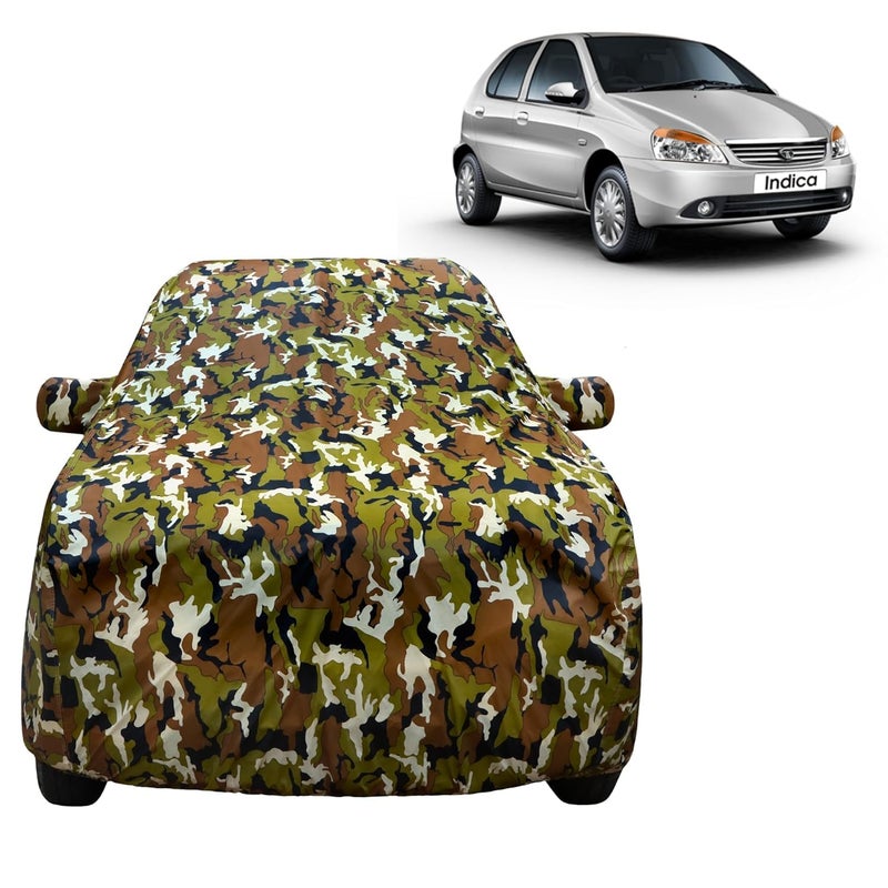 VYAS 100% Waterproof Car Body Cover for Tata Nexon EV (2020-2025) with Mirror Pocket Triple Stitched Belt & Buckle Fitting Dual Elastic, Durable Material Jungle Print Camouflage Design - Image 1