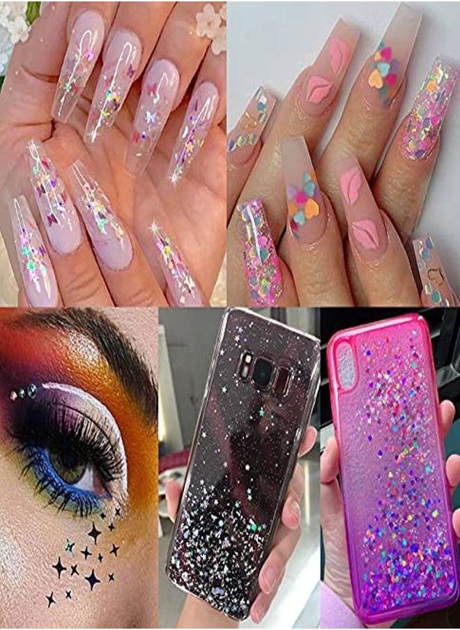 LoveOurHome - 4 Boxes Holographic Nail Glitters Sequins Set Laser Butterfly Heart Alphabet Letter Star Chunky Glitter Flakes Acrylic Nail Art Tips Stickers Decorations For Craft/Resin Art/Makeup - Image 1