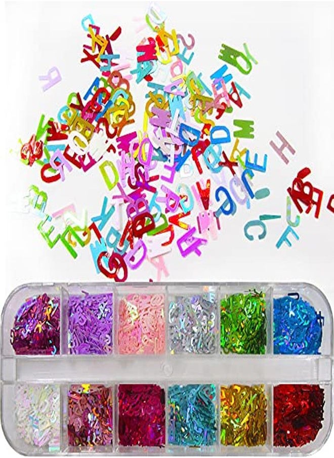 LoveOurHome - 4 Boxes Holographic Nail Glitters Sequins Set Laser Butterfly Heart Alphabet Letter Star Chunky Glitter Flakes Acrylic Nail Art Tips Stickers Decorations For Craft/Resin Art/Makeup - Image 1