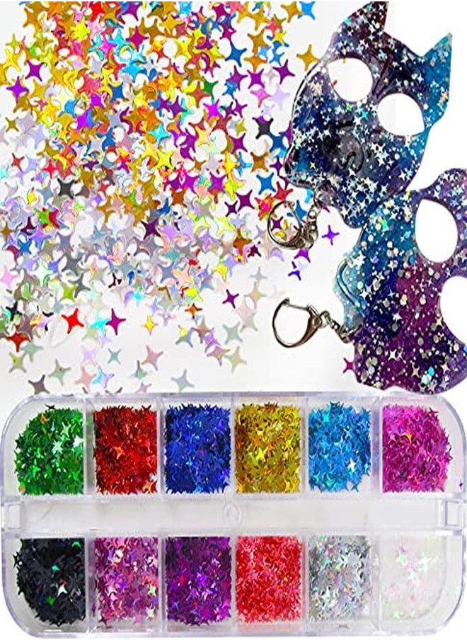 LoveOurHome - 4 Boxes Holographic Nail Glitters Sequins Set Laser Butterfly Heart Alphabet Letter Star Chunky Glitter Flakes Acrylic Nail Art Tips Stickers Decorations For Craft/Resin Art/Makeup - Image 1
