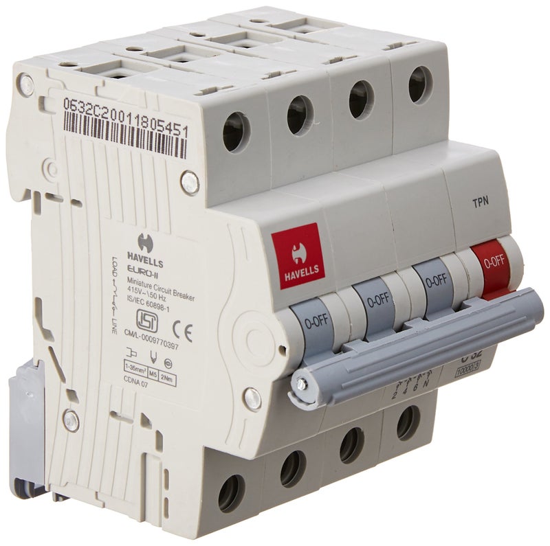 Havells DHMGCTNF032 PVC Plastic 32A MCB TPN C Curve (White) - Image 1