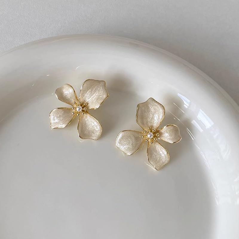 TUCEWP Flower Stud Earrings Cute Shimmer Flower Drop Earrings Trendy Fashion Pearl Statement Earrings Chic Sweet Enamel Floral Earrings for Women Mom Holiday Wedding Birthday Jewelry Gift - Image 5