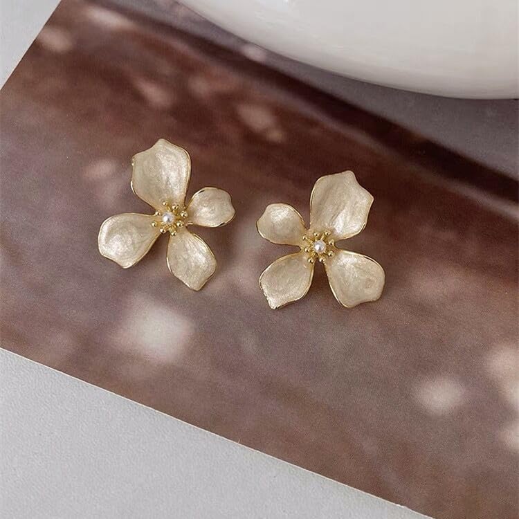 TUCEWP Flower Stud Earrings Cute Shimmer Flower Drop Earrings Trendy Fashion Pearl Statement Earrings Chic Sweet Enamel Floral Earrings for Women Mom Holiday Wedding Birthday Jewelry Gift - Image 4