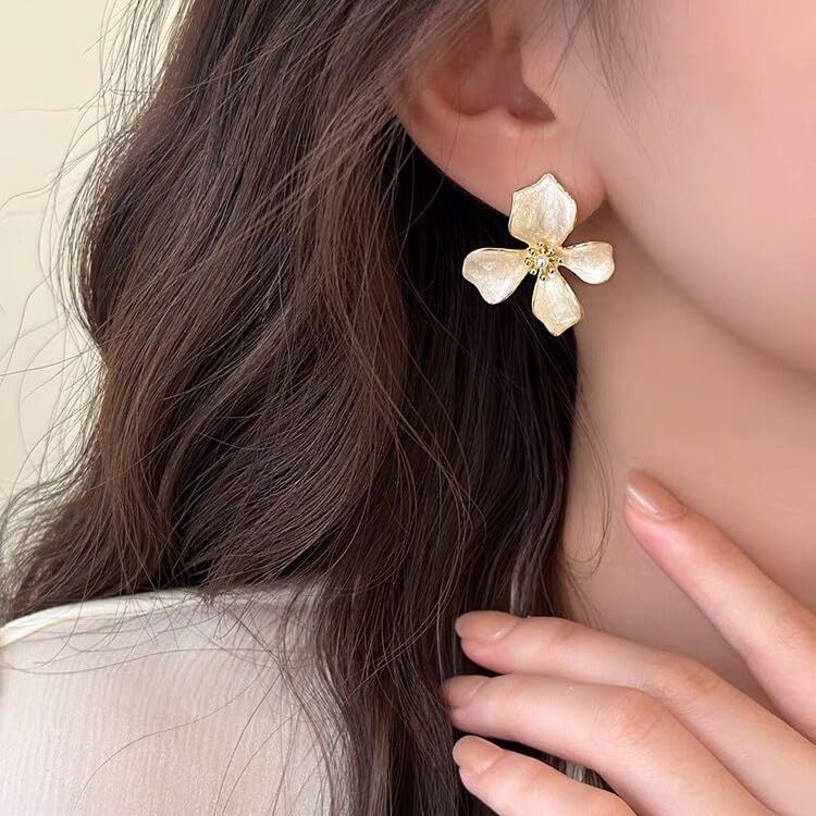TUCEWP Flower Stud Earrings Cute Shimmer Flower Drop Earrings Trendy Fashion Pearl Statement Earrings Chic Sweet Enamel Floral Earrings for Women Mom Holiday Wedding Birthday Jewelry Gift - Image 3