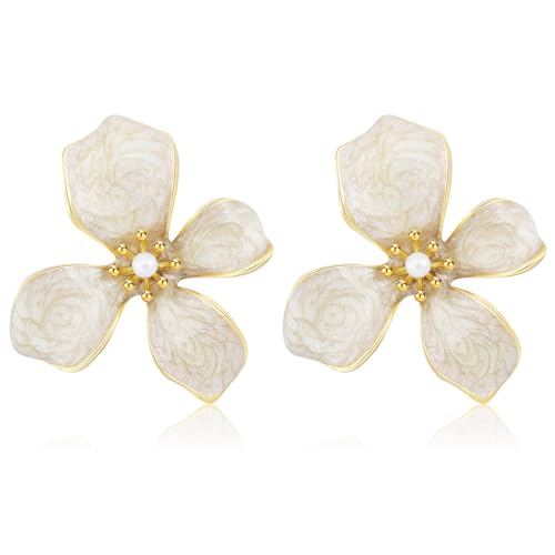 TUCEWP Flower Stud Earrings Cute Shimmer Flower Drop Earrings Trendy Fashion Pearl Statement Earrings Chic Sweet Enamel Floral Earrings for Women Mom Holiday Wedding Birthday Jewelry Gift - Image 1