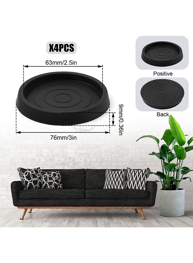 Peachjoy Furniture Non-Slip Caster Pad, Rubber Round Floor Protectors, Furniture Feet Chair Leg Mat for Bed Cabinet Sofa Chair Table Piano (Black), 4 Pcs - Image 4