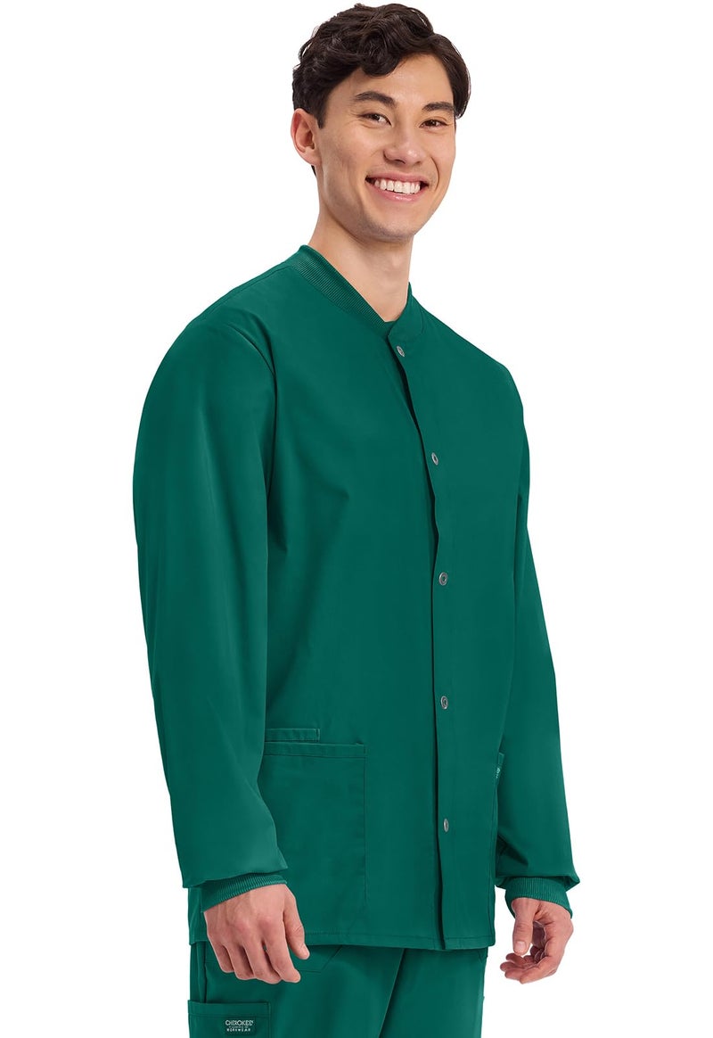 Cherokee Men’s Scrub Jacket Snap Front Medical with 3 Pockets, Knit Cuffs, Soft Fade Resistant 2-Way Stretch - WW360, L, Hunter Green - Image 5