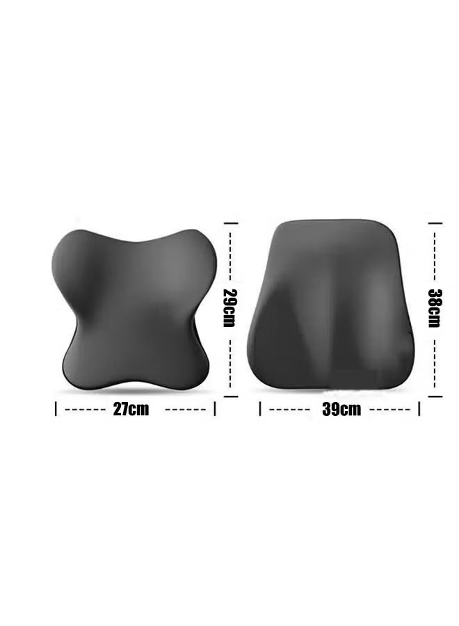Premium Lumbar Support Pillow and Car Headrest Neck Pillow Set with Ergonomic Design, Memory Cotton & Latex, Adjustable Support for Office Chair and Car Seat, Black - Image 2