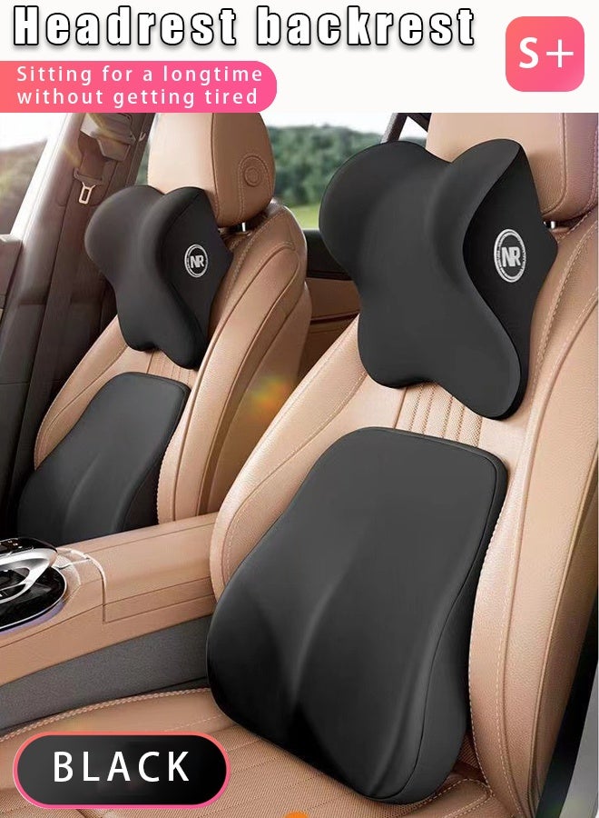 Premium Lumbar Support Pillow and Car Headrest Neck Pillow Set with Ergonomic Design, Memory Cotton & Latex, Adjustable Support for Office Chair and Car Seat, Black - Image 1